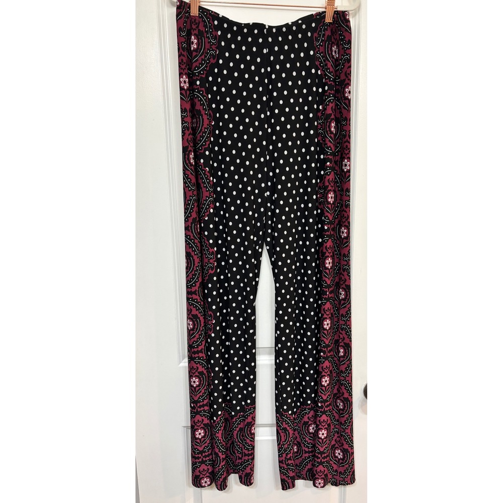 Est. 1946 Women Black Polka Dot Burgundy Paisley Wide Leg Pants 14/16W Boho
